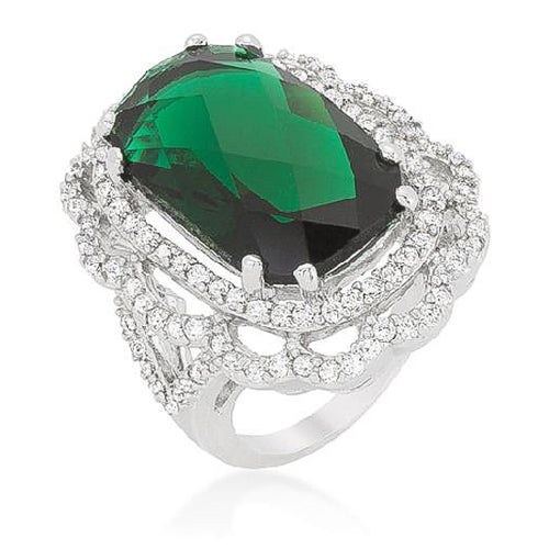 Karina 25.8ct Emerald CZ White Gold Rhodium Cocktail Ring