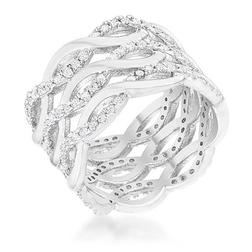 Contemporary 0.88ct CZ Rhodium Twist Wide Cocktail Ring