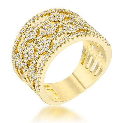 Marlene 0.6ct CZ 14k Gold Wide Band Cocktail Ring