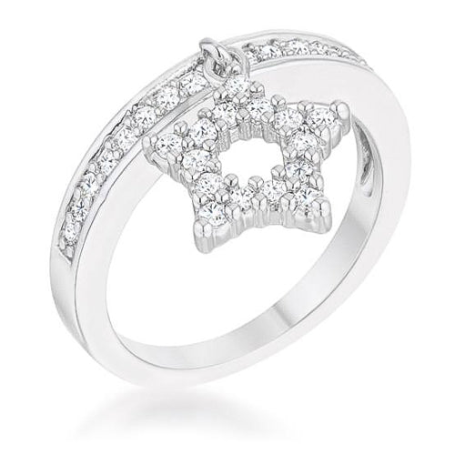 Star 0.25ct CZ Rhodium Simple Holiday Charm Band Ring