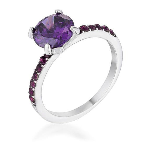 2.3CT Amethyst CZ Rhodium Ring