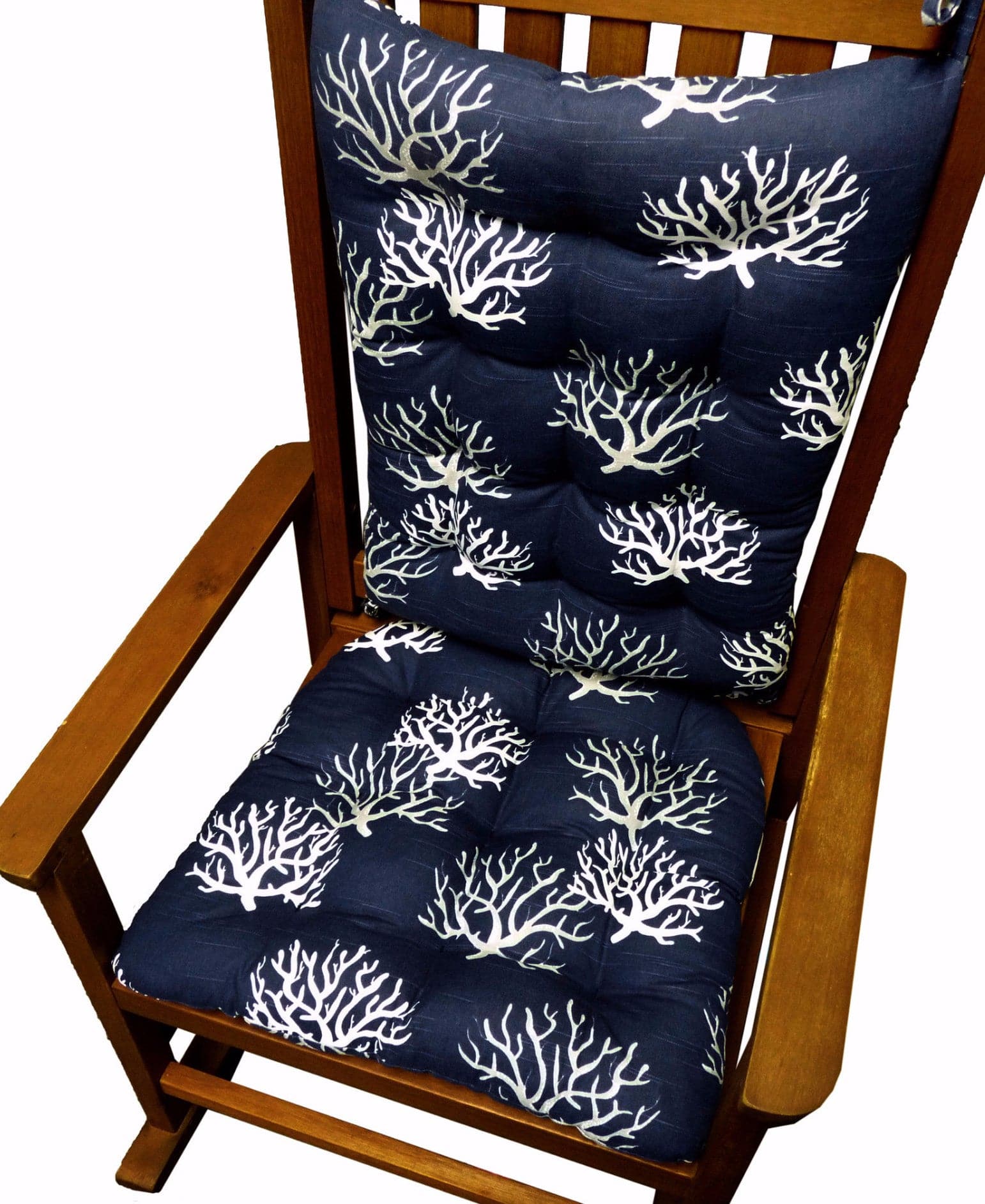 Coastal Coral Navy Blue Rocking Chair Cushions - Latex Foam Fill - Mad