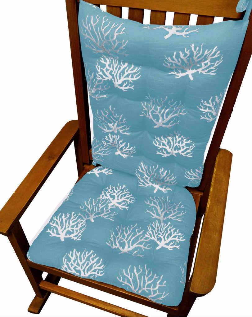 coastal coral aqua rocking chair cushions  latex foam fill  made in usa