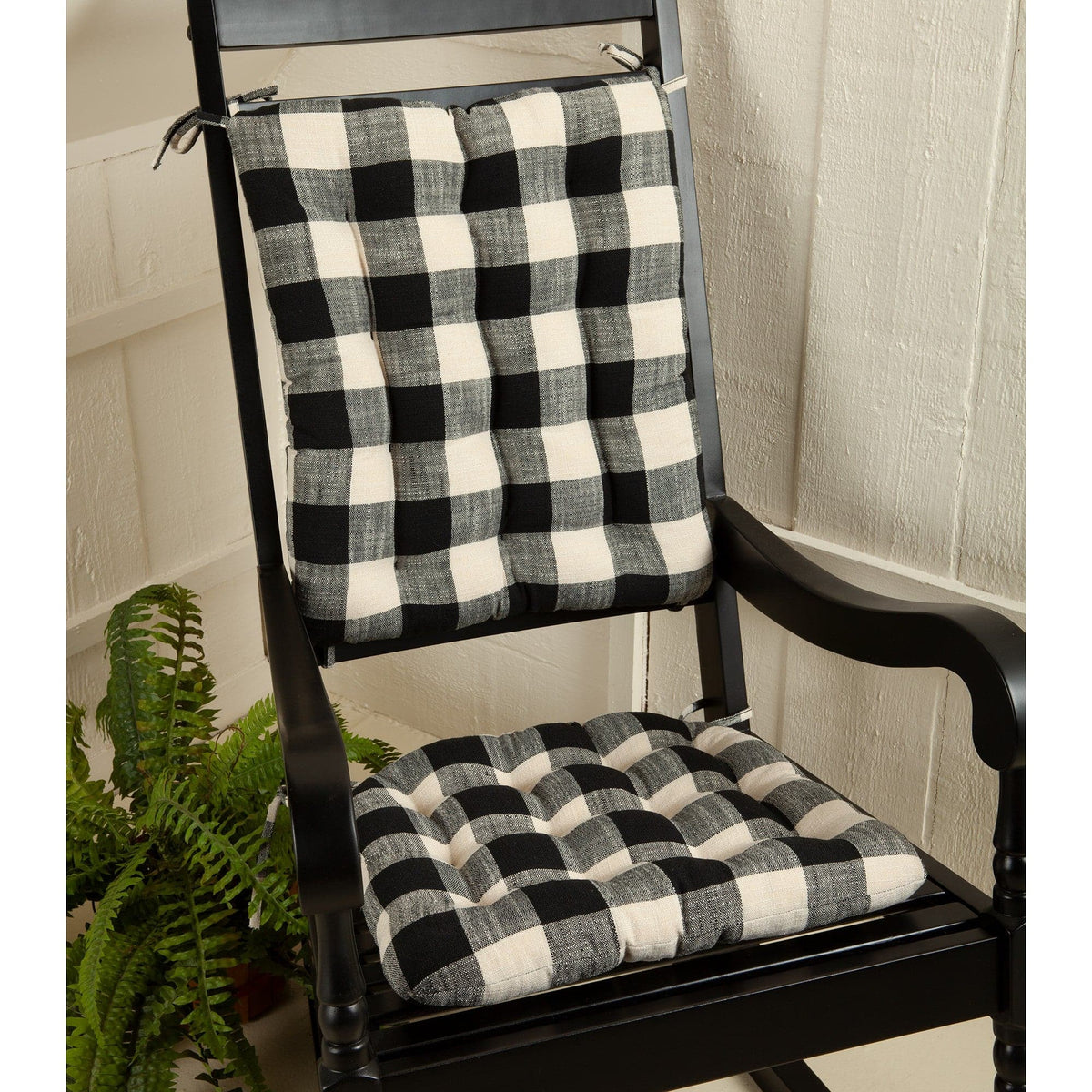 Buffalo Check Black & Cream Rocking Chair Cushions - Latex Foam Fill