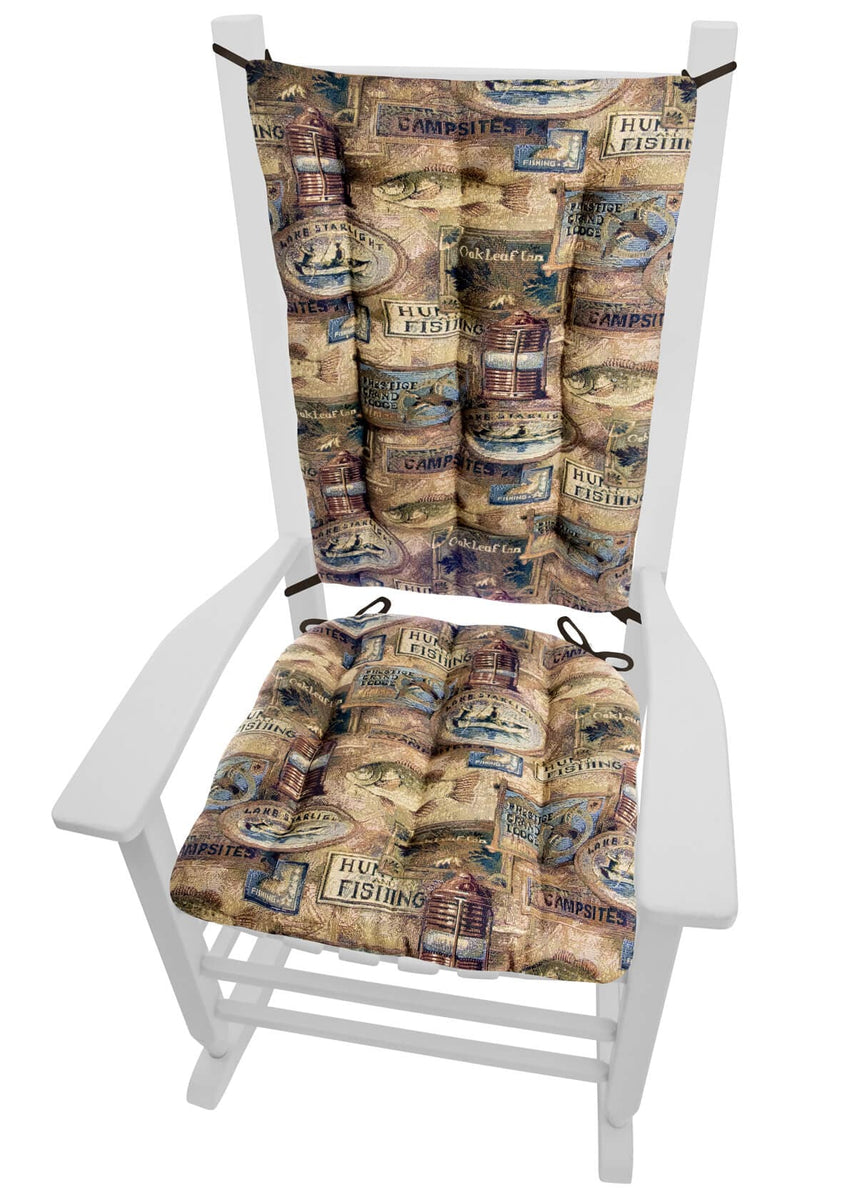 Woodlands Fish Camp Rocking Chair Cushions - Latex Foam Fill - Rustic