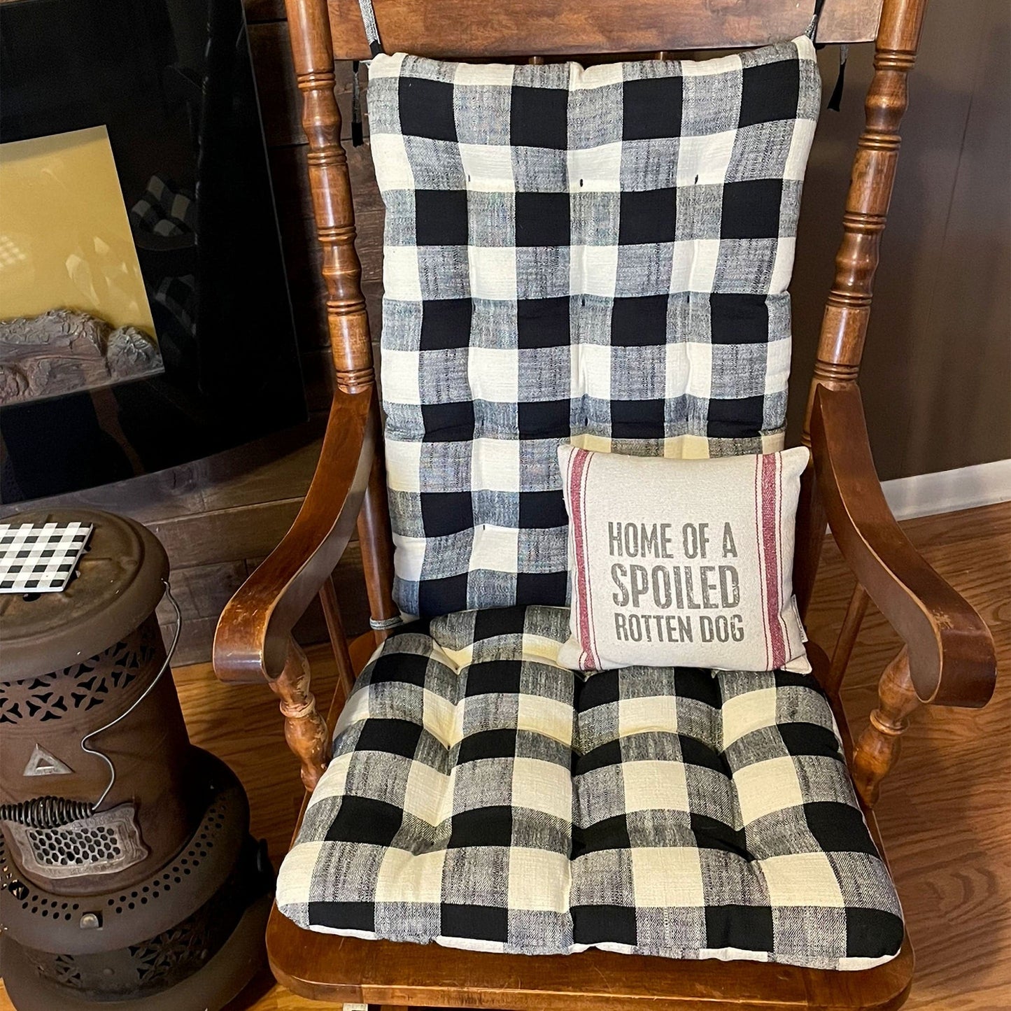 Buffalo Check Rocking Chair Cushions - Latex Foam Fill - Reversible - Black & Cream