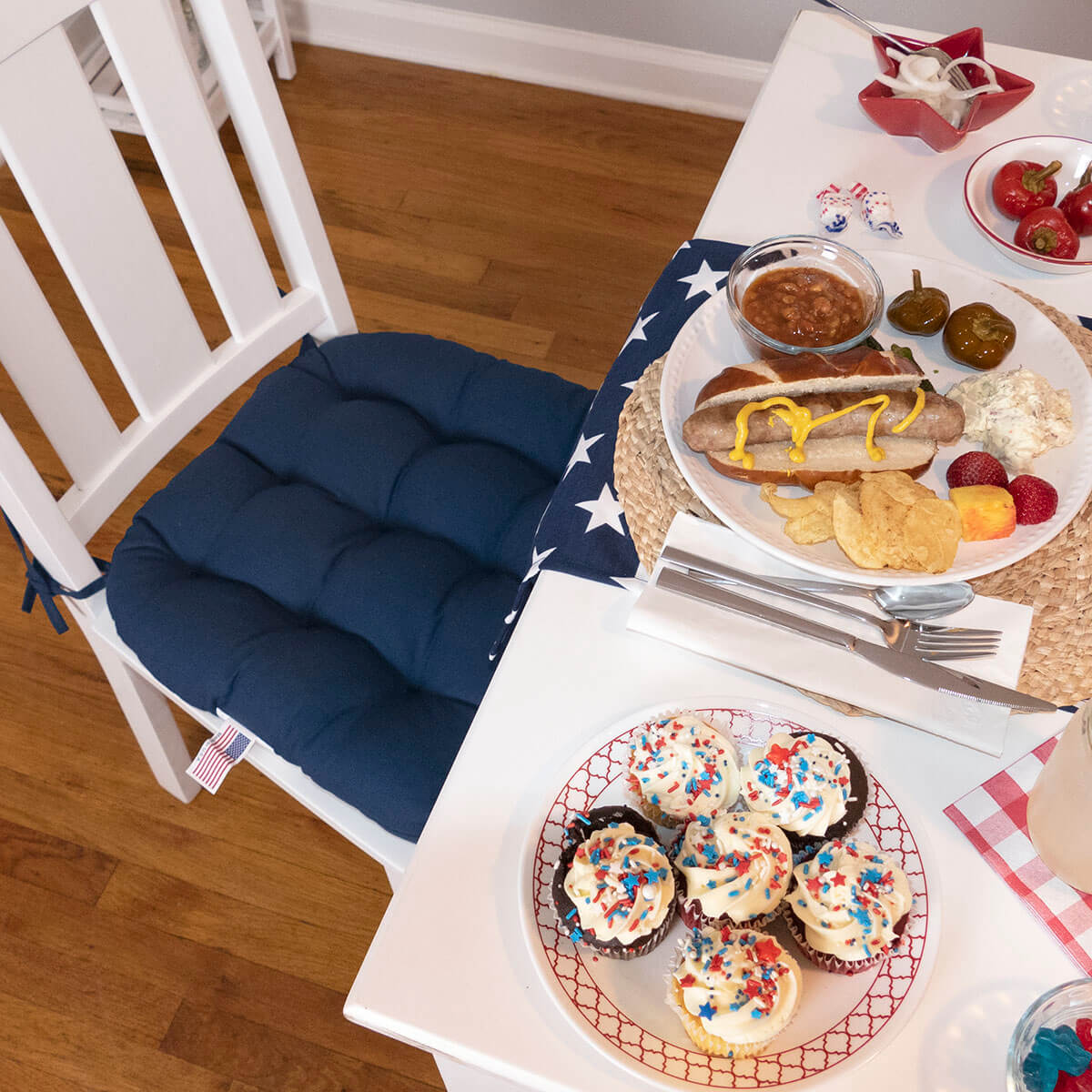 navy blue kitchen chair pads