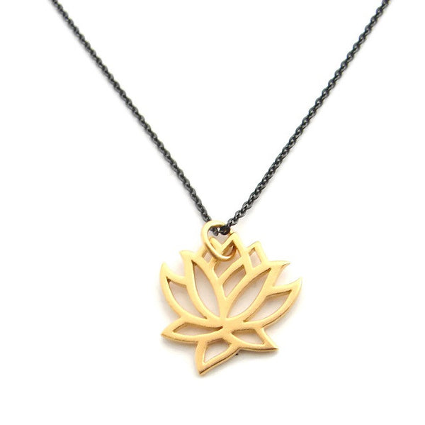 Black and Gold Lotus Necklace - New Beginnings | Pranajewelry