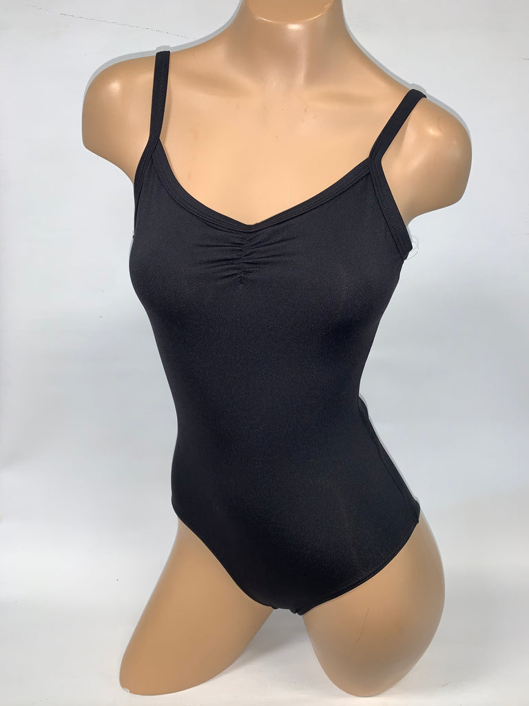SL113 Adult camisole leotard with pinch front, v-back and shelf