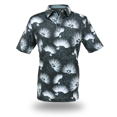 "Obsidian Lehua" - OGA Men's Polo - Obsidian Black