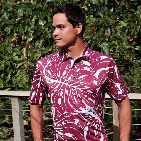 Oahu Golf Apparel's "Monstera 2.0" Polo in Lilac Wine