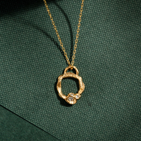 Aquamarine and Gold Vermeil Semi Precious Gemstone Necklace on Eternity Branch Pendant, March Birthstone