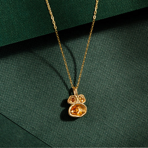 Citrine and Gold Vermeil Semi Precious Gemstone Necklace on Lichen Pendant, November Birthstone