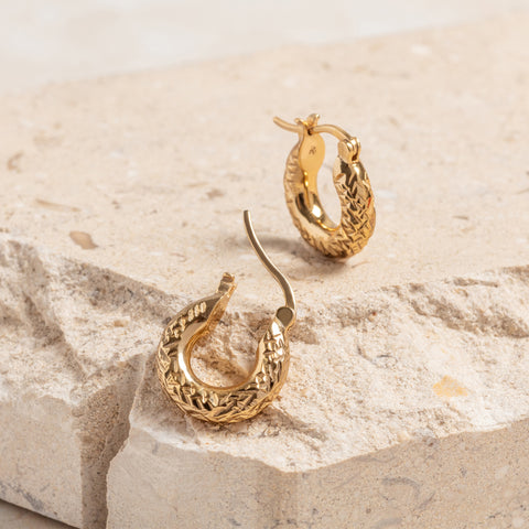 Gold Vermeil Diamond Cut Chunky Hoop Earrings 