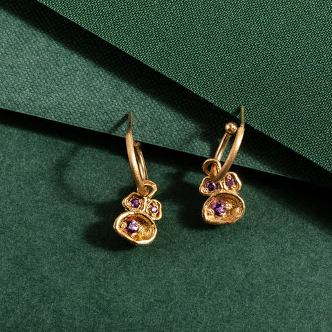 Amethyst and Gold Vermeil Semi Precious Gemstone Hoop Earrings, February Birthstone