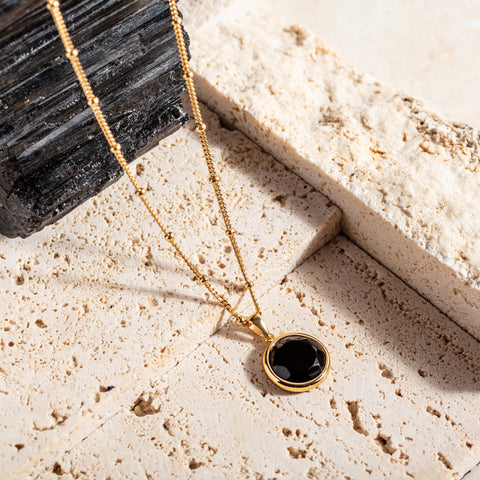 Black Onyx and Gold Vermeil Disc Pendant Necklace