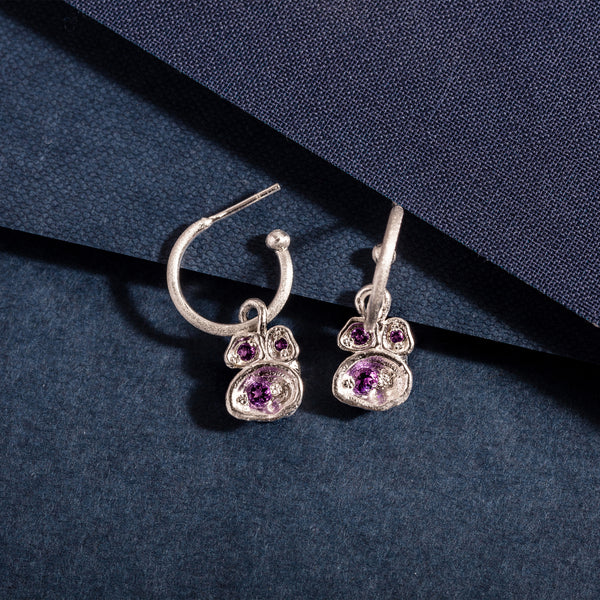 Silver Amethyst Hoop Earrings 