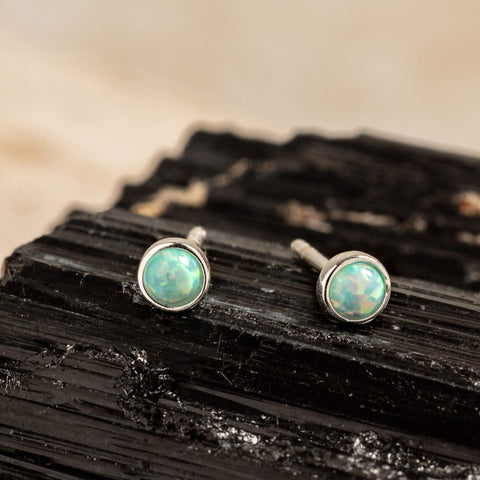Opal Silver Lab Grown Gemstone Stud Earrings