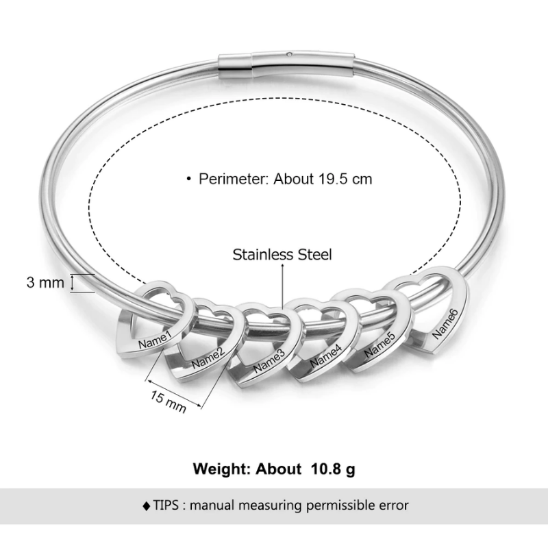 5 Names Heart Bracelets for Women Customized Stainless Steel Bracelets & Bangles Gifts for Family