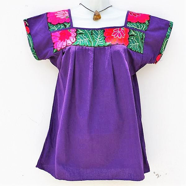 Mayan Copal - Purple Multicolor Mexican Huipil Blouse Vintage Embroidered Frida Kahlo S/M