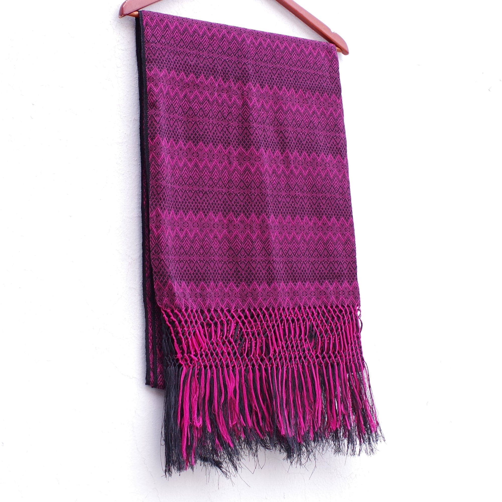 Magenta and Black Mexican Rebozo Shawl with Fringes Embroidered with C ...