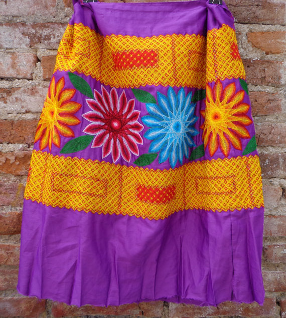 Mexican Tehuana Dress piece True vintage Frida Kahlo style Flowers Emb ...