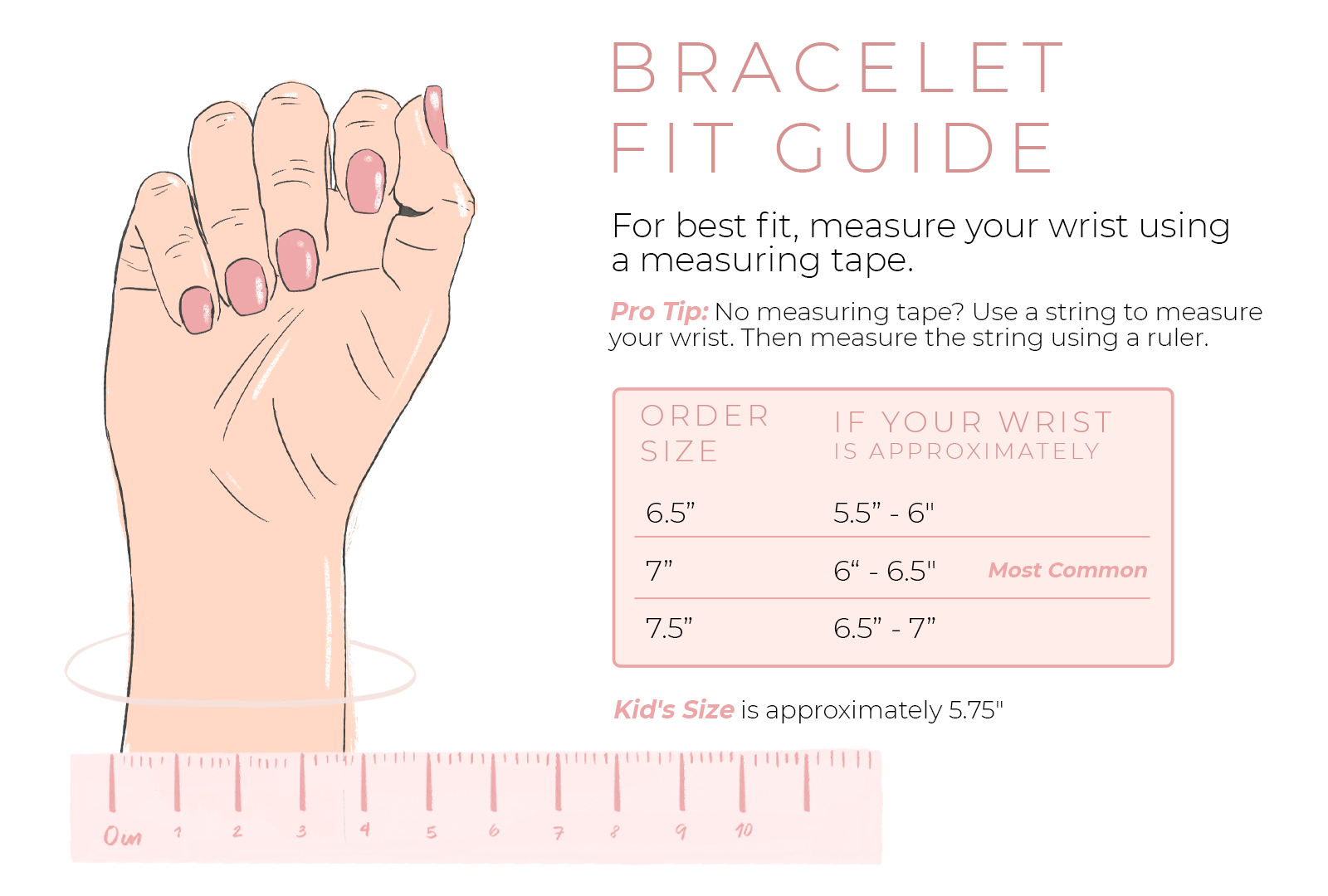 Bracelet fit guide. 7in most common