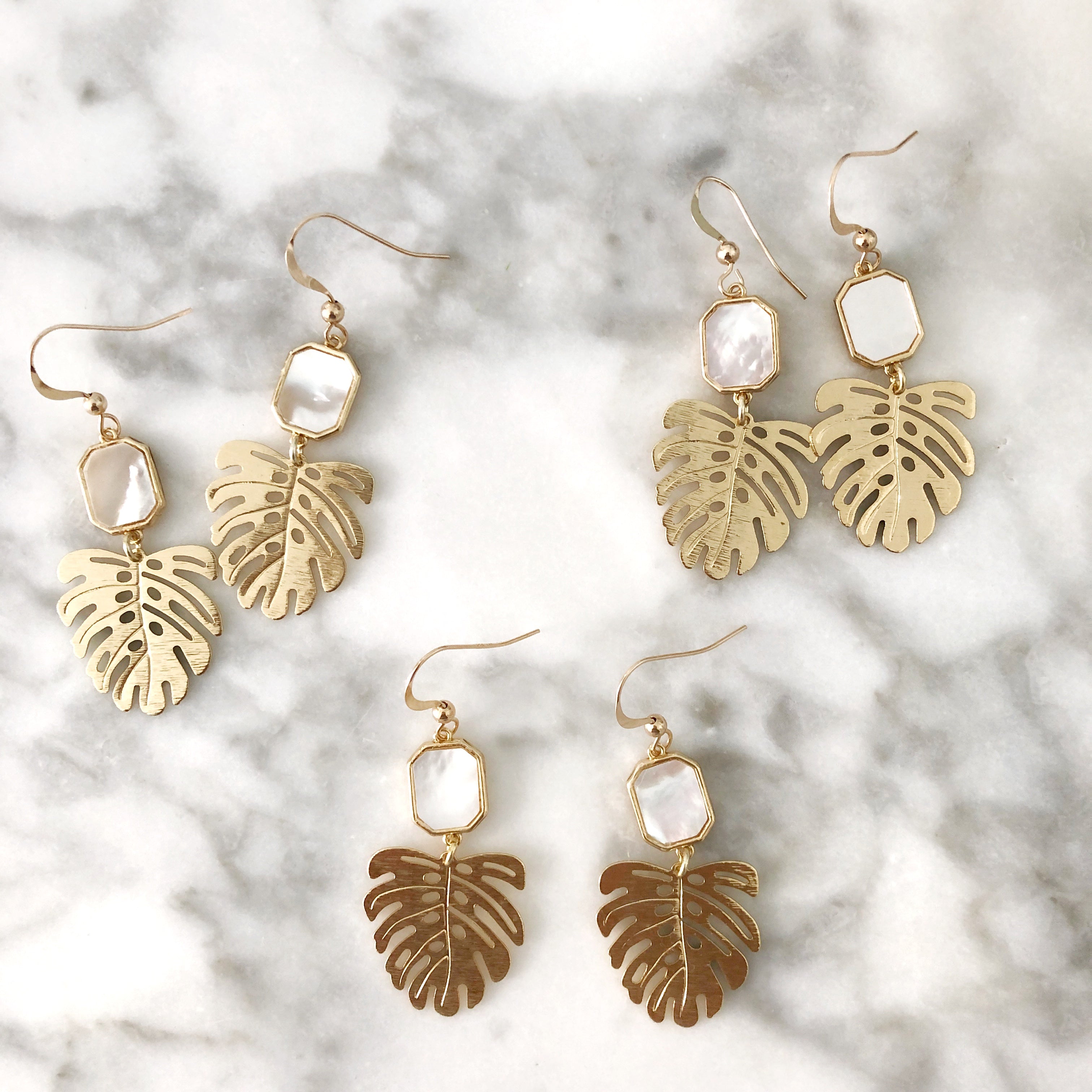 Monstera Leaf + Mother of Pearl Earring