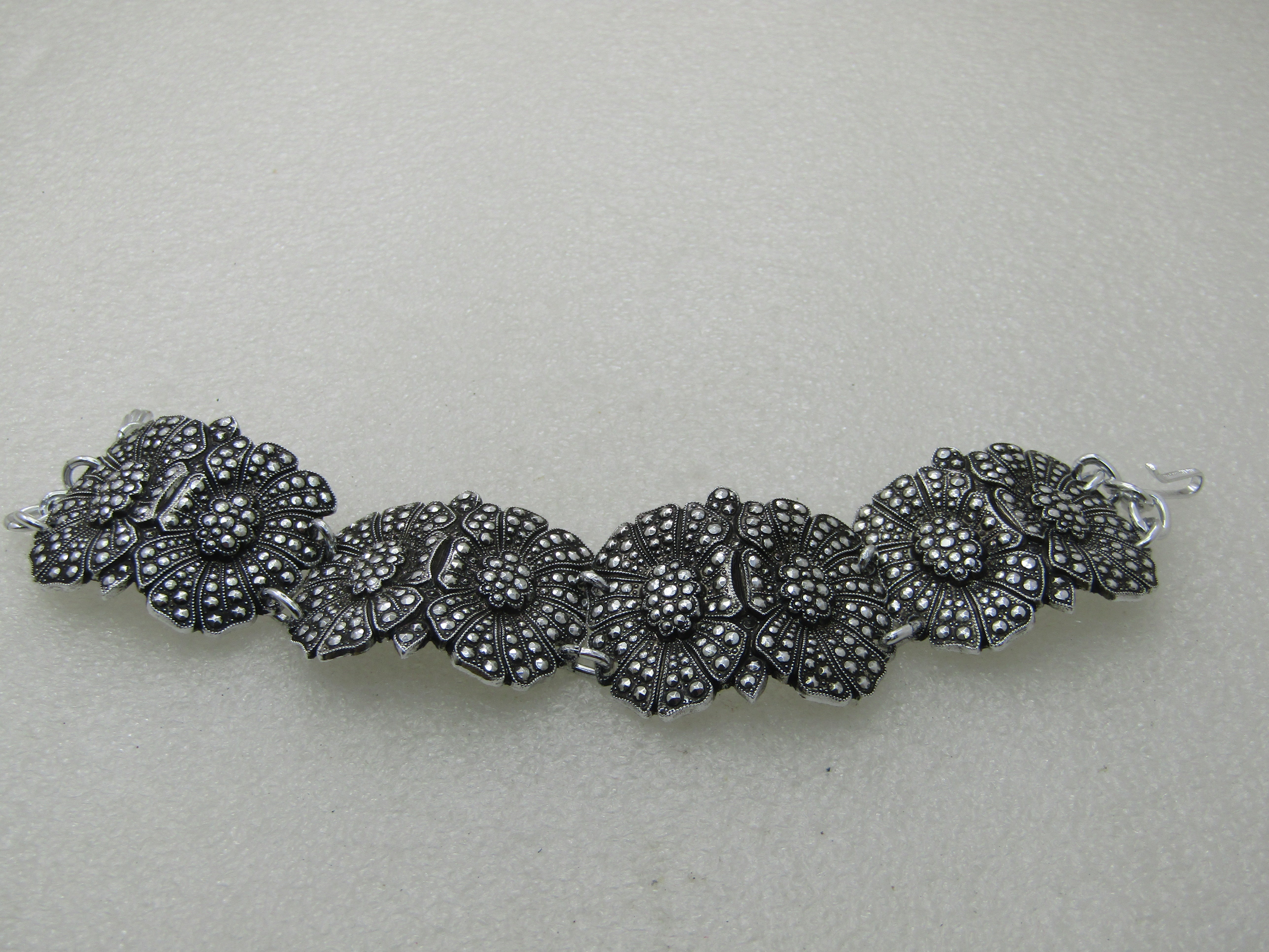 Vintage Faux Marcasite Floral Bracelet, Aluminum, 8", W. Germany