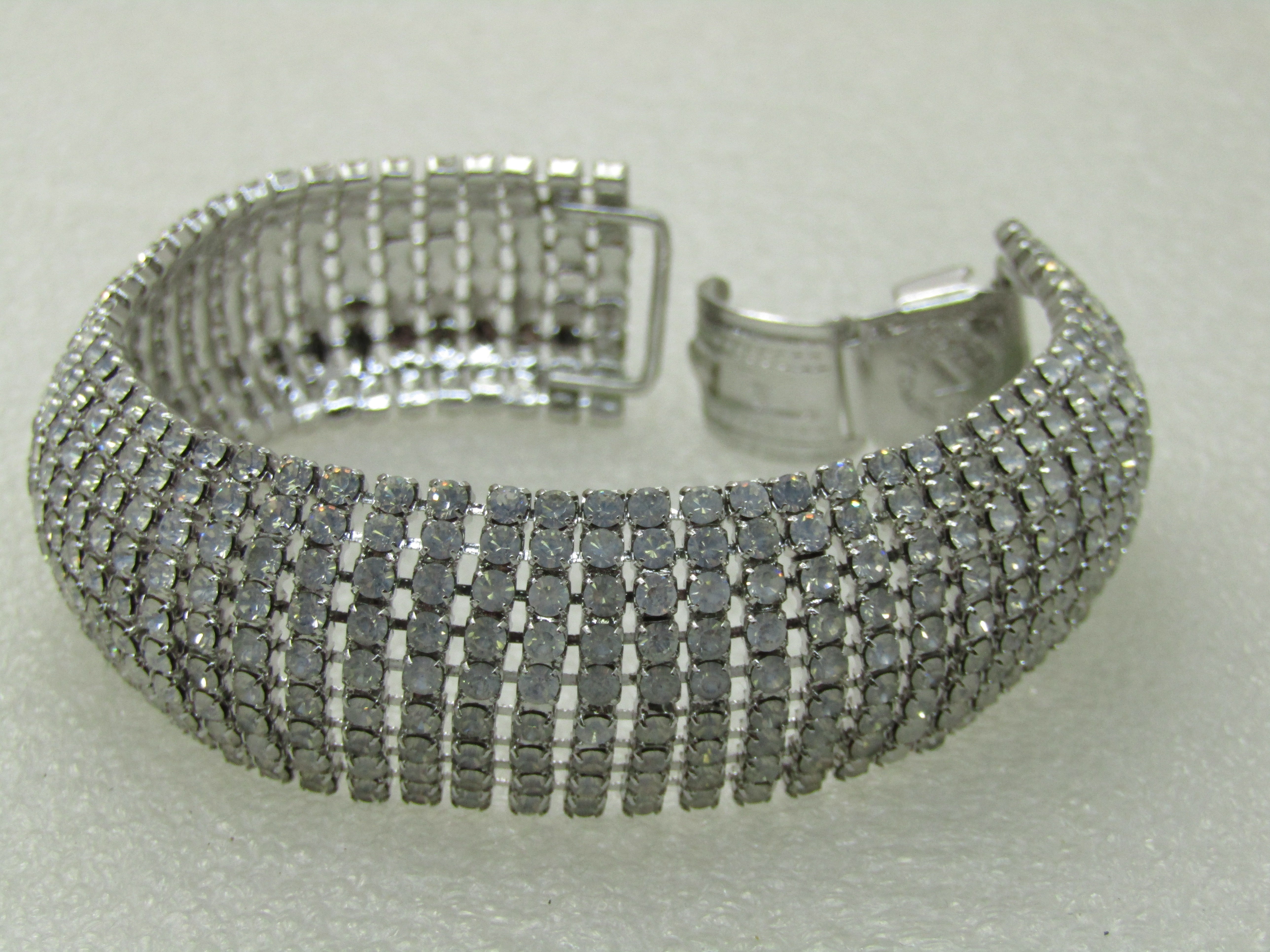 Vintage Joan Rivers Wide Clear Rhinestone Bracelet, 7.5", 1"