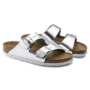 birkenstock arizona soft footbed silver metallic