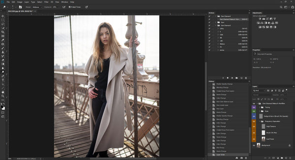 Dani Diamond edits a portrait photograph in Adobe Photoshop using Wacom tablet and Palette Gear's tactile precision controls