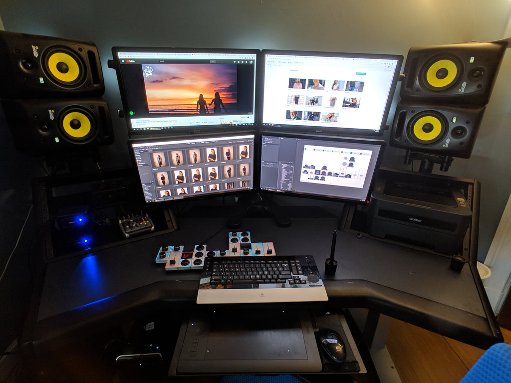 Dani Diamond, a New York City based photographer, shows his workstation featuring 4 monitors, a Wacom tablet, and Palette Gear's tactile, precision controls