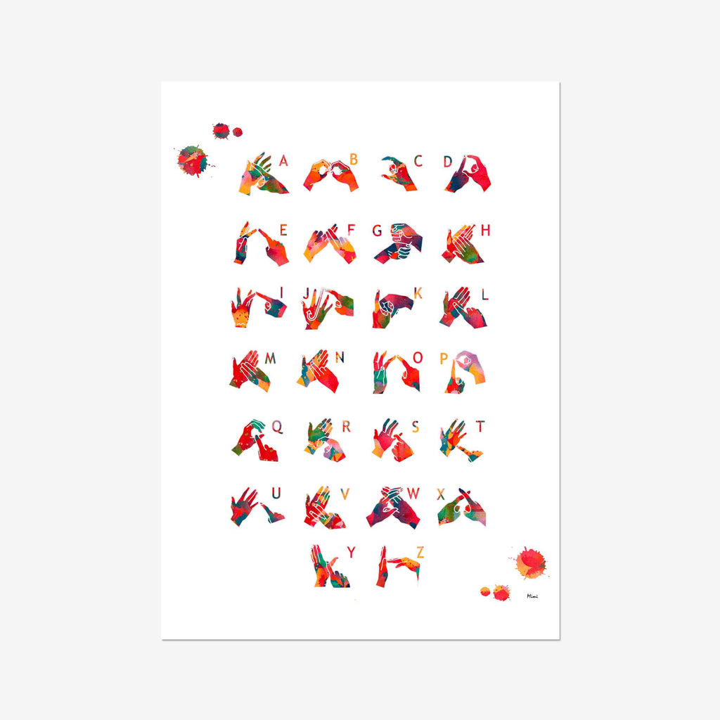 Watercolors European Sign Language Alphabet Watercolor Print