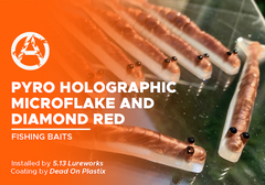 Pyro Holographic Microflake and Diamond Red on Fishing Baits
