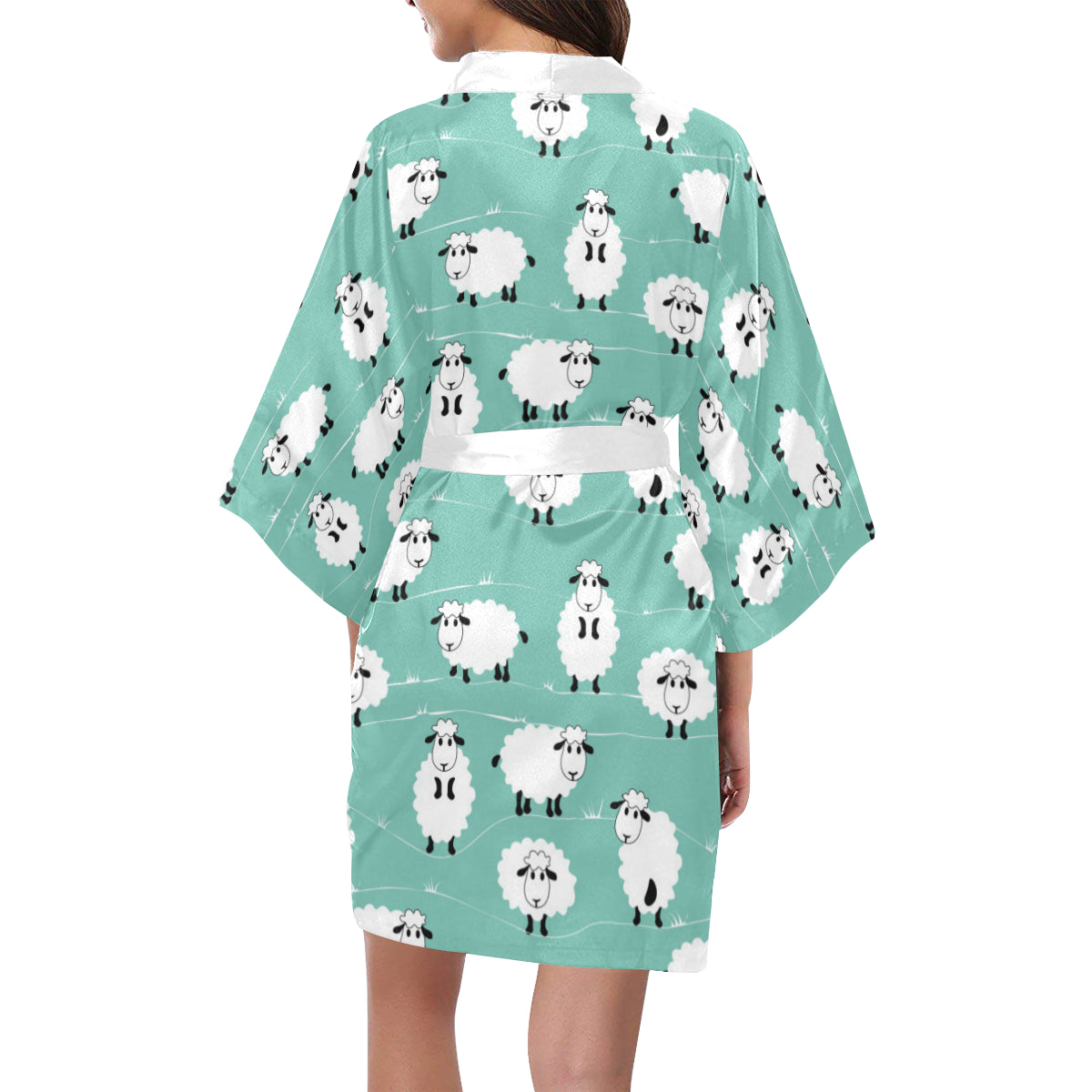 Download Cute sheep green background Women's Short Kimono Robe ...
