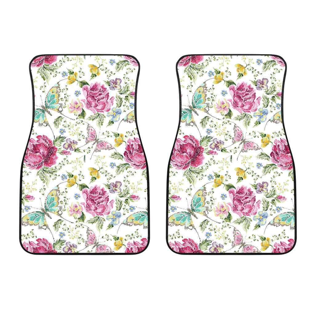 Hand Drawn Butterfly Rose  Front Car Mats