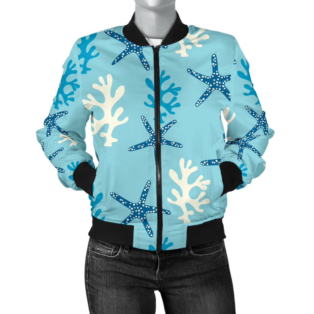 Blue Starfish Coral Reef Pattern Women'S Bomber Jacket – ccgoodshop