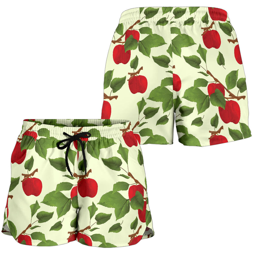 Red Apples Leaves Pattern Women Shorts