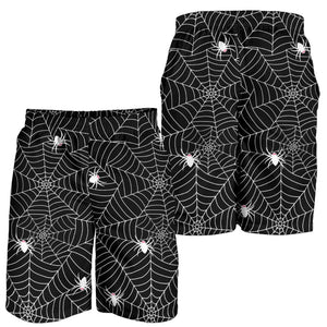 Spider Web Design Pattern Black Background White Cobweb Men Shorts