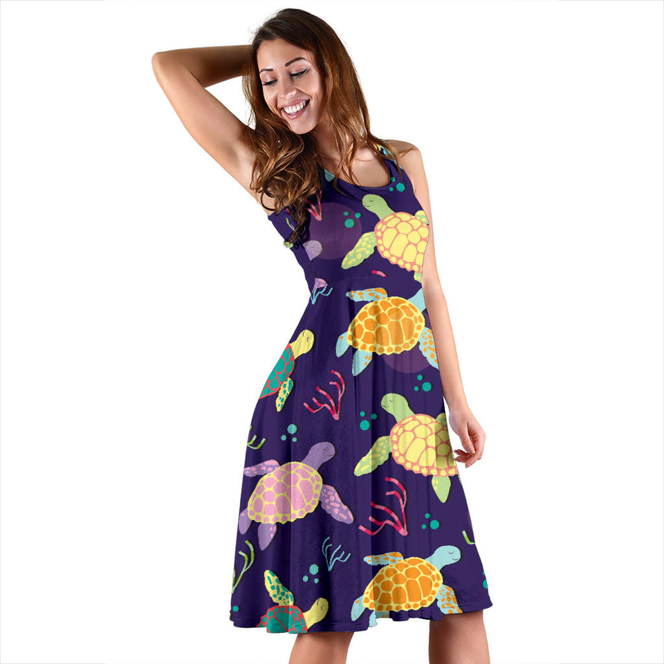 Colorful Sea Turtle Pattern Sleeveless Midi Dress – ccgoodshop