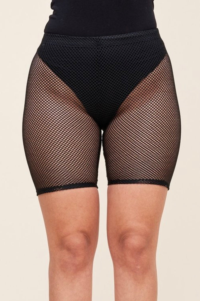 black fishnet biker shorts