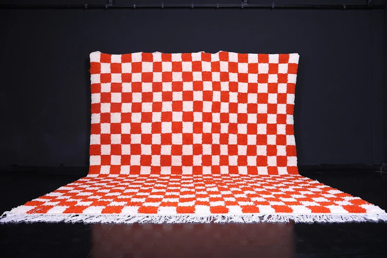large checkered rug orange
