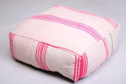Two Moroccan Ottoman Poufs in White with pink stripes
