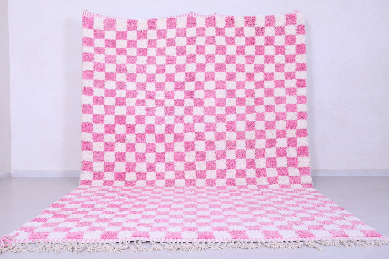 Ouive Moroccan Checkered Rug Made-to-Order Pink and Tan Wool Area Rug