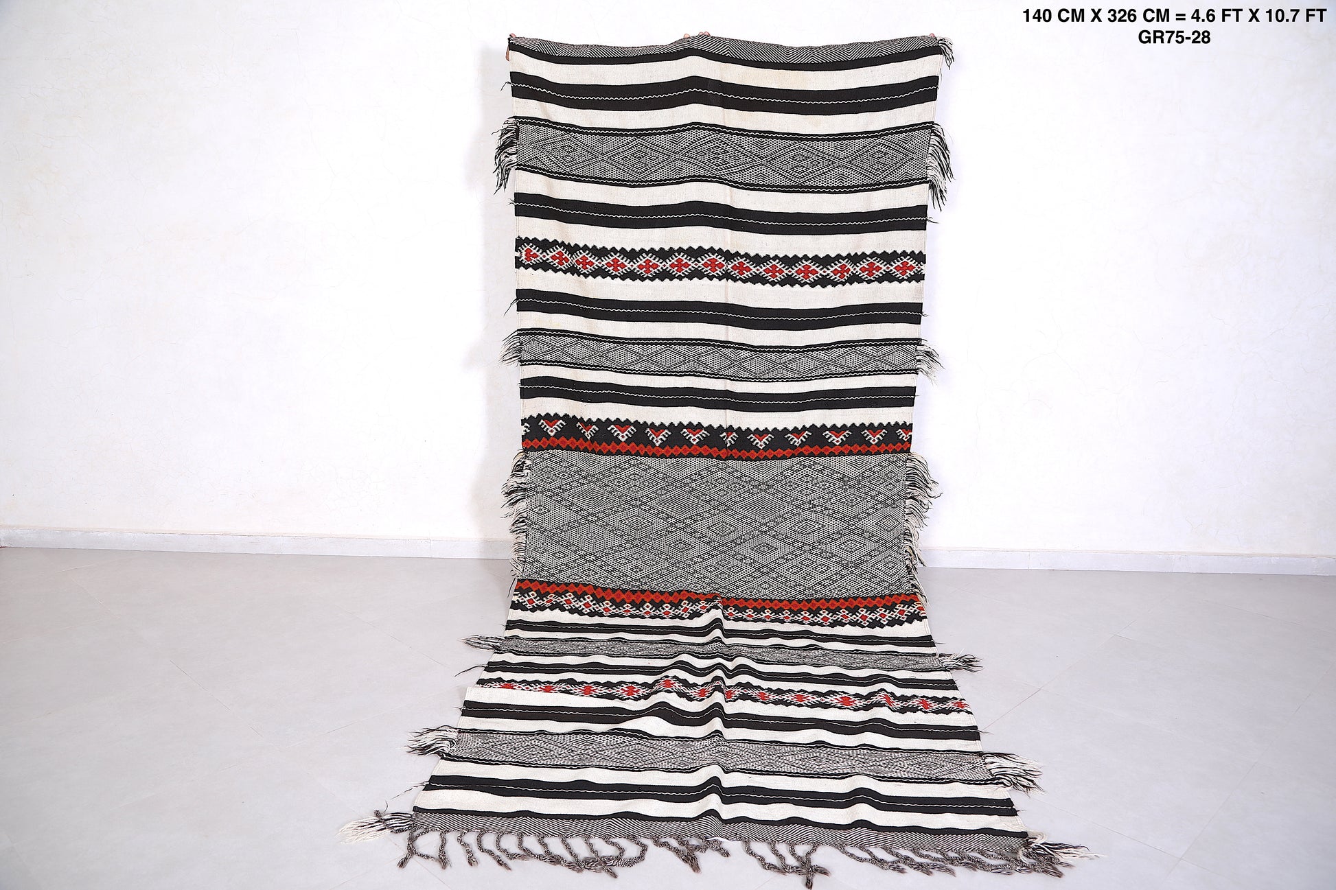 Large handwoven kilim Moroccan rug 4.6 FT X 10.7 FT