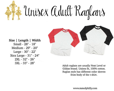 adult raglan size chart