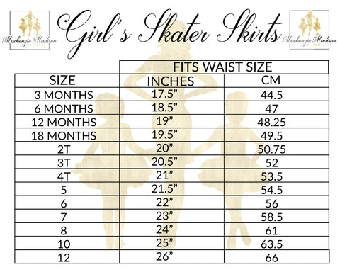 girls skirt size chart