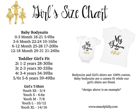 girls size chart and baby bodysuit size chart