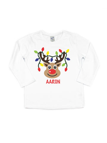 Personalized Kids Reindeer Christmas Lights Shirt